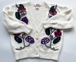 Women's Vintage White Floral Cardigan Sweater Size Medium